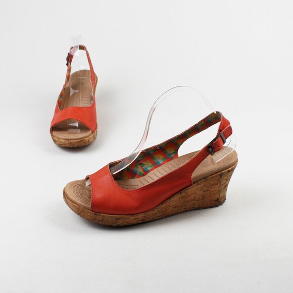 Crocs A-leigh Peach Leather Cork Wedge Sandals - Picture 2 of 15